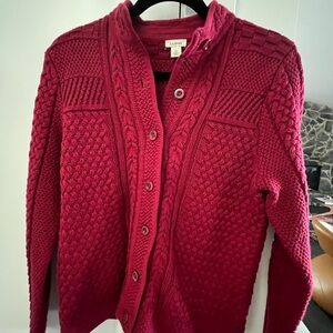 Vintage L.L. Bean Deep Red Knit Cardigan New England preppy Nordic cableknit S